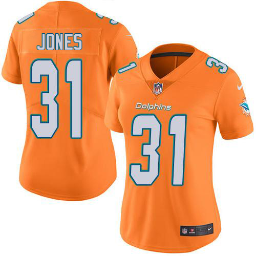 Nike Miami Dolphins 31 Byron Jones Orange Women Stitched NFL Limited Rush Jersey
